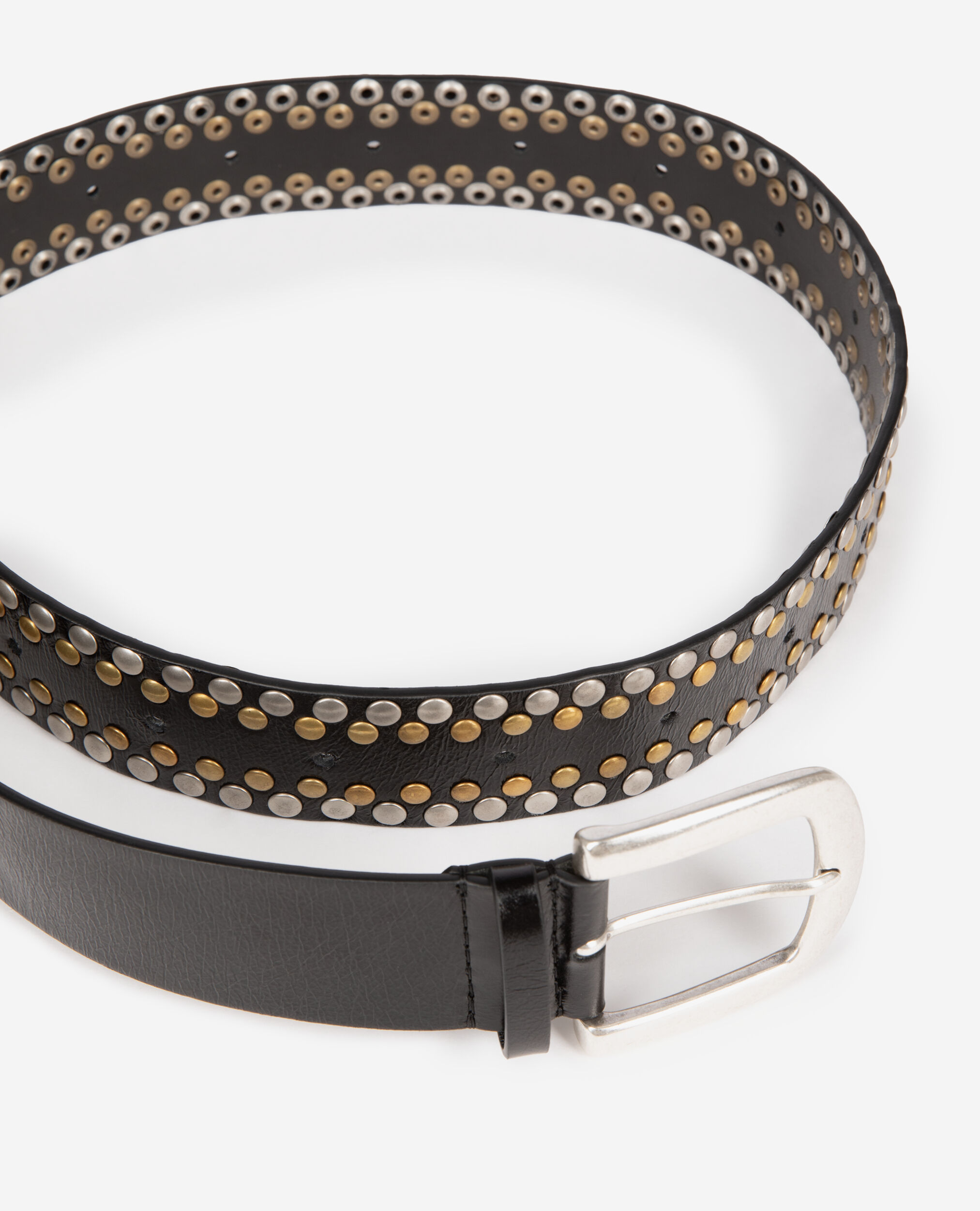 Ceinture en cuir noir avec clous, BLACK, hi-res image number null