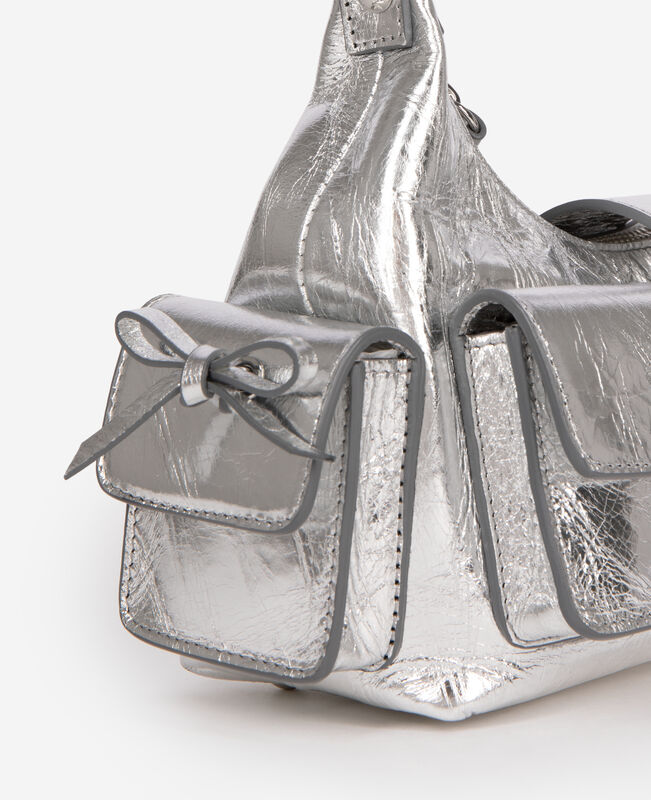 The Kooples FEMME SILVER sac amelia small en cuir craquelé argent