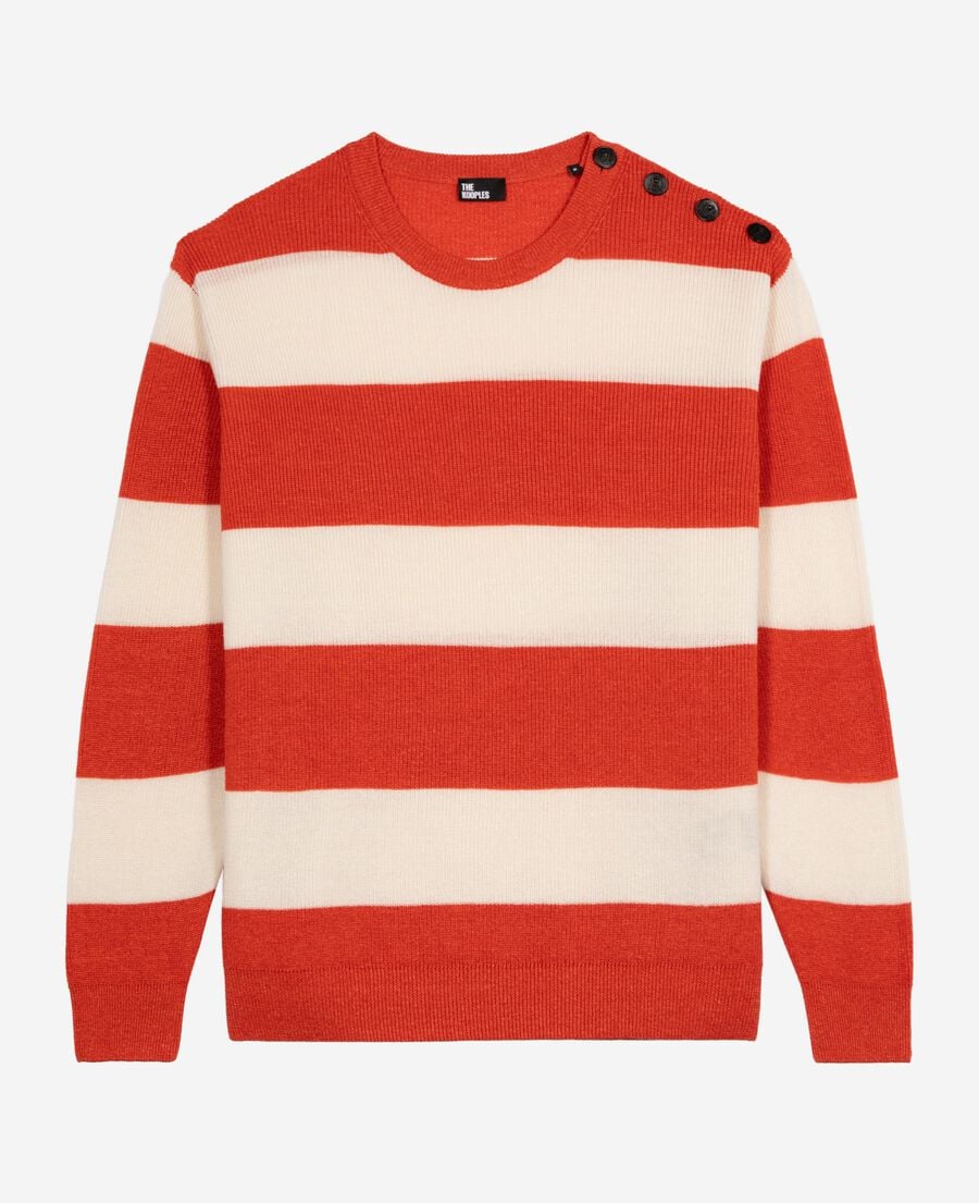 The Kooples HOMME ORANGE ECRU pull en laine et lin à rayures orange