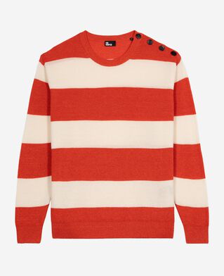 The Kooples HOMME ORANGE ECRU pull en laine et lin à rayures orange