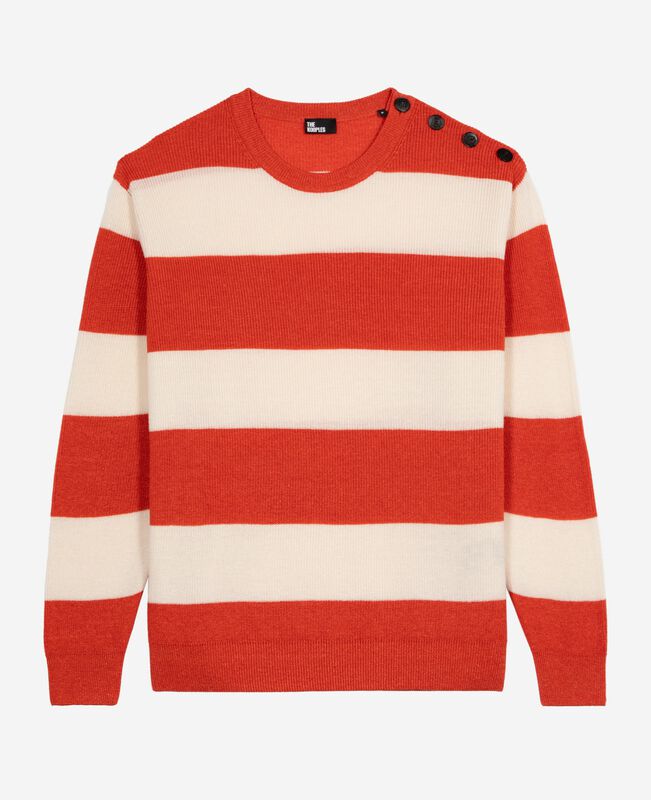 The Kooples HOMME ORANGE ECRU pull en laine et lin à rayures orange