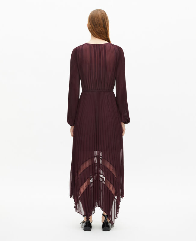 The Kooples FEMME BURGUNDY robe longue plissée bordeaux
