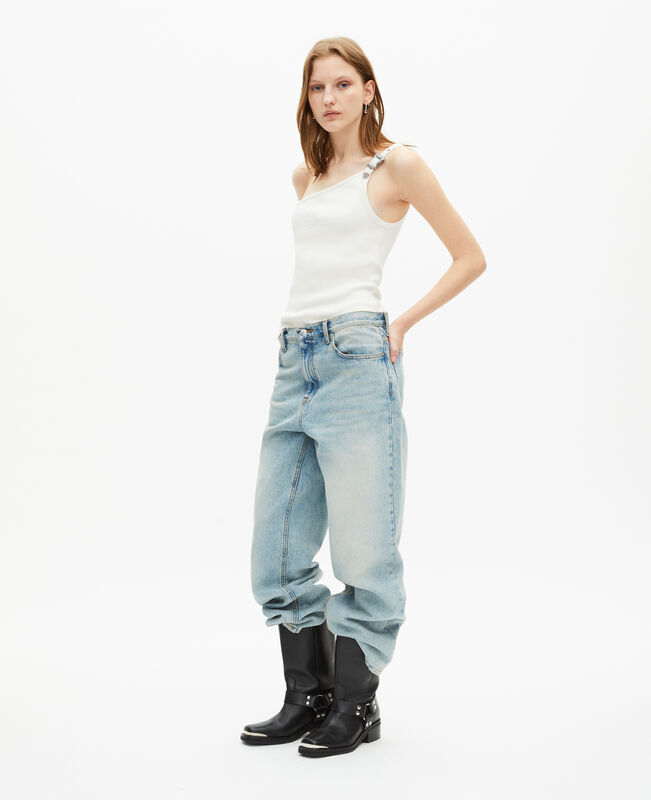 The Kooples FEMME ECRU débardeur asymétrique côtelé écru