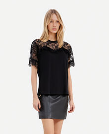 The Kooples FEMME BLACK t-shirt avec dentelle noir