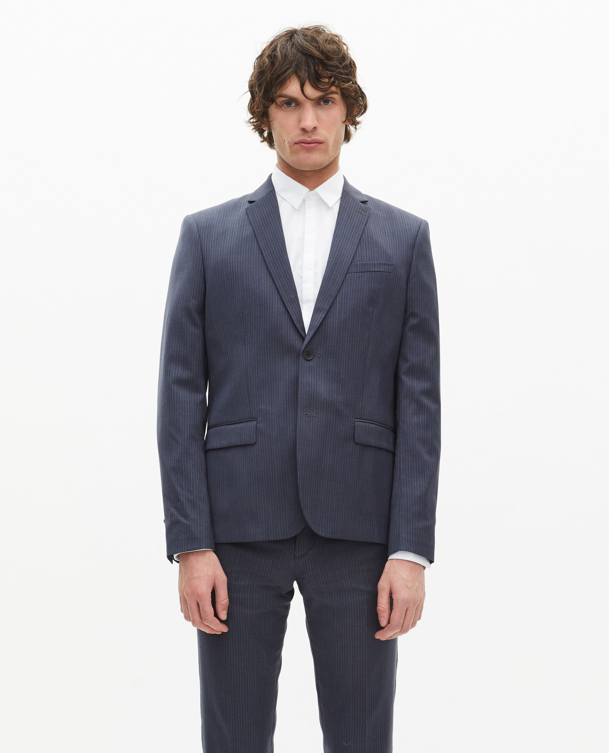 Veste de costume en laine à rayures bleue, BLUE, hi-res image number null