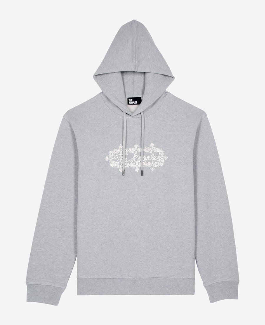 The Kooples MEN LIGHT GREY MELANGE grey embroidered logo hoodie