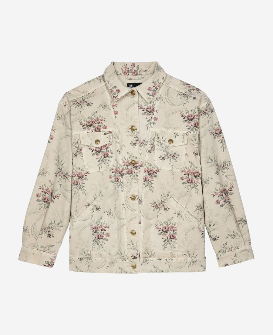 The Kooples DAMEN BEIGE TAUPE jacke mit blumenprint aus beigem denim