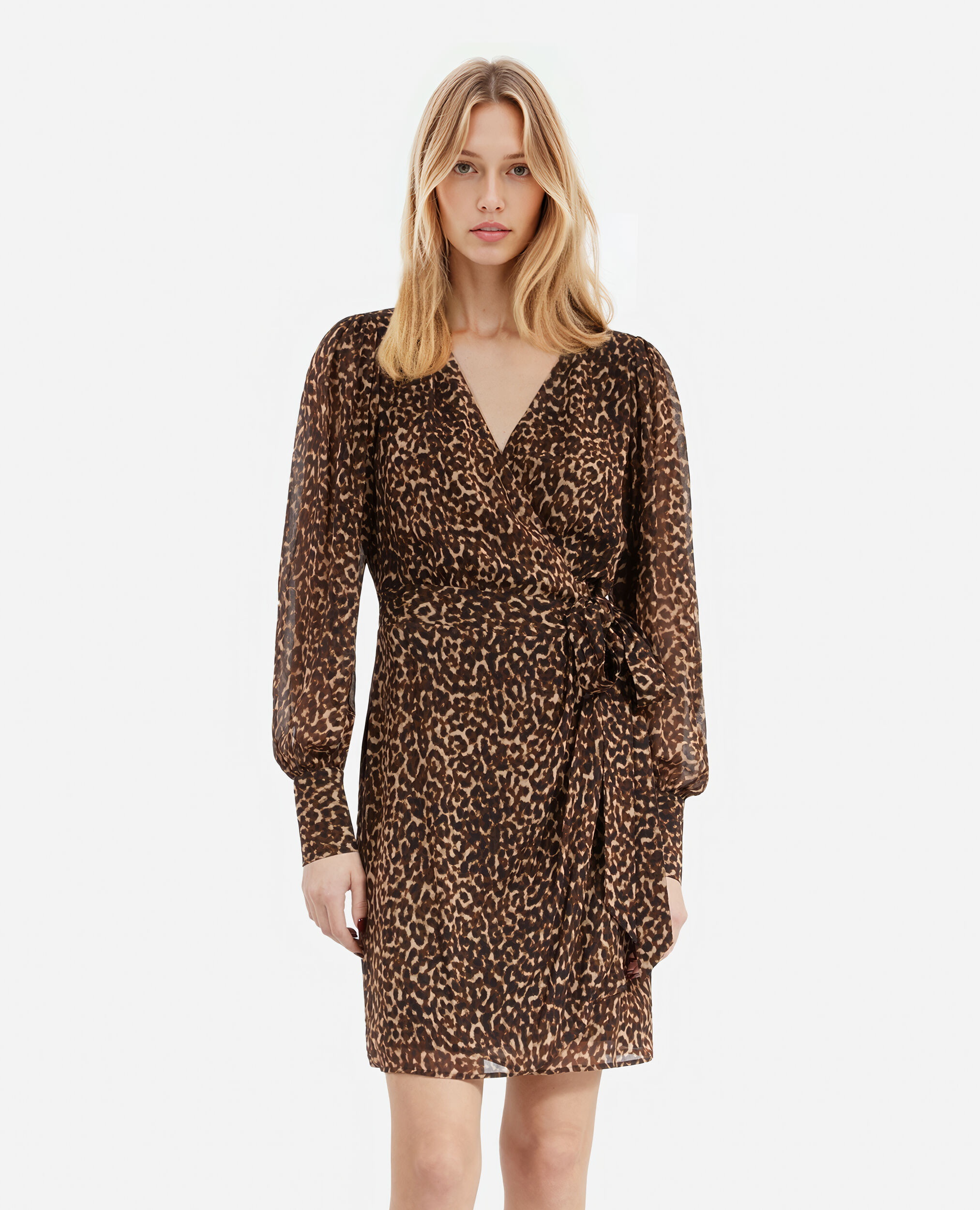 Robe portefeuille courte imprimé léopard, LEOPARD, hi-res image number null