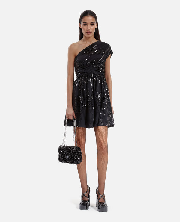 The Kooples FEMME BLACK robe courte à sequins effet drapé noire