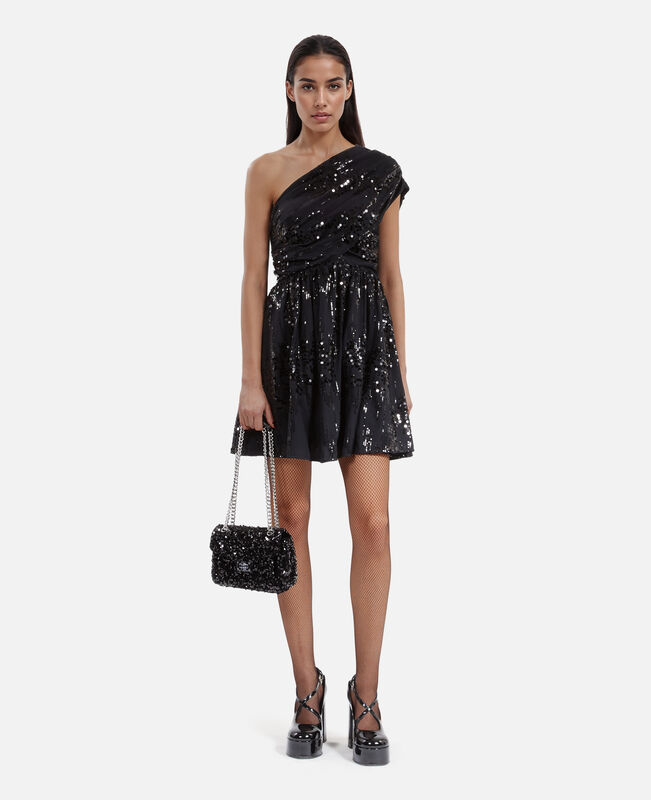 The Kooples FEMME BLACK robe courte à sequins effet drapé noire