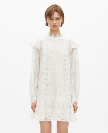 The Kooples FEMME ECRU robe courte manches longues en dentelle écrue