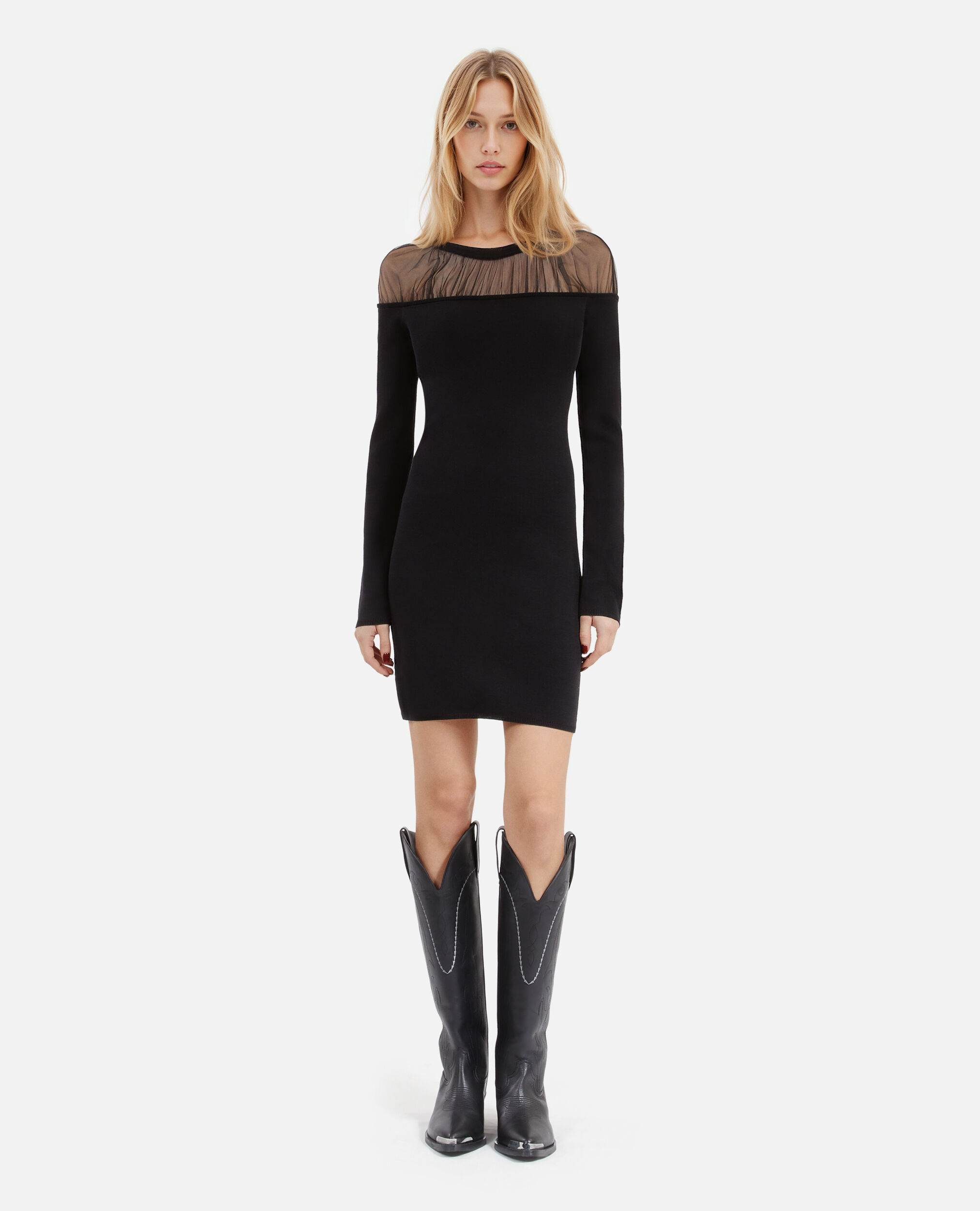 Robe courte à fronces noire, BLACK, hi-res image number null