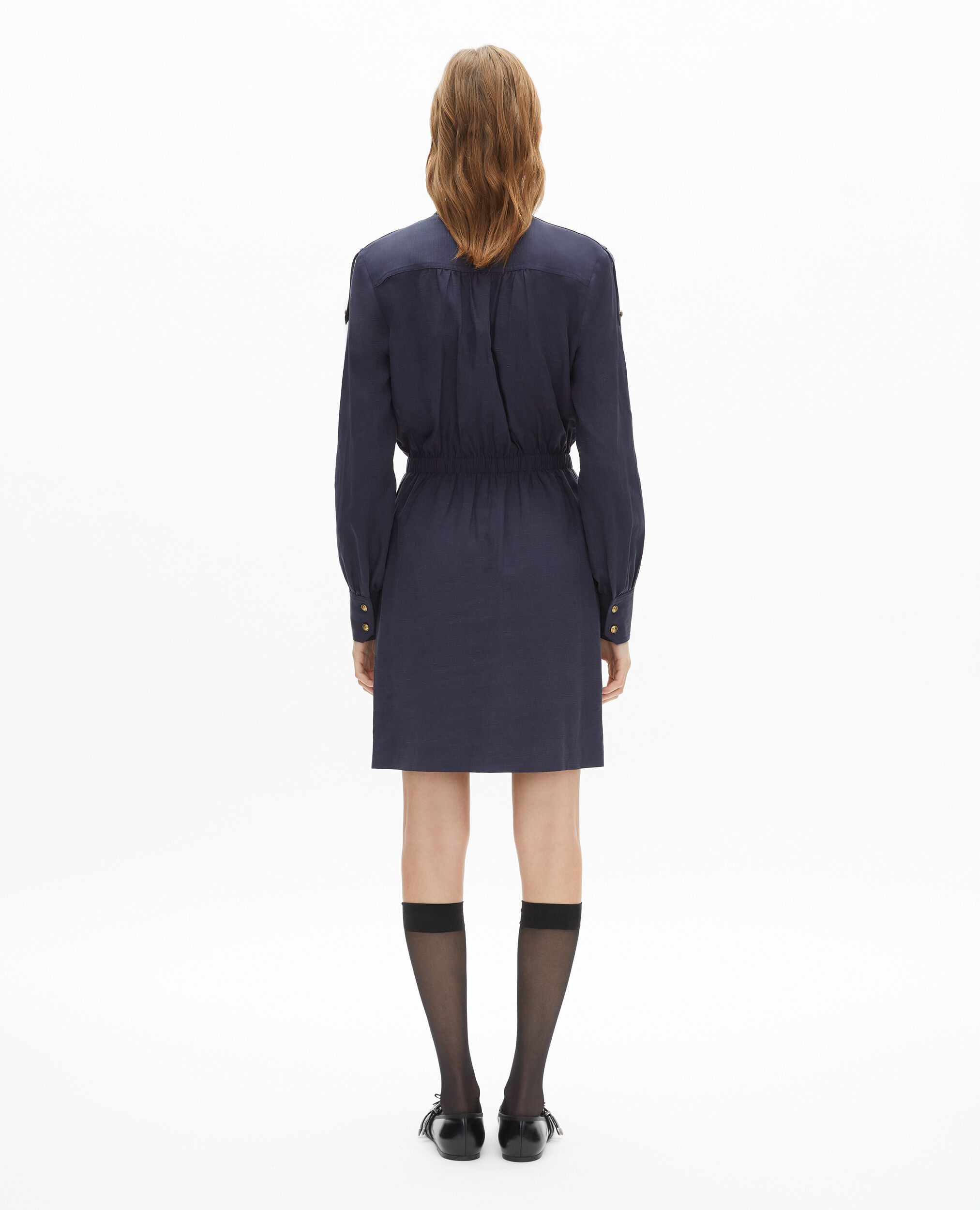 Robe courte en lin bleu marine, NAVY, hi-res image number null