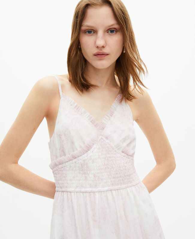 The Kooples FEMME WHITE - PINK robe longue en tulle imprimé rose pâle