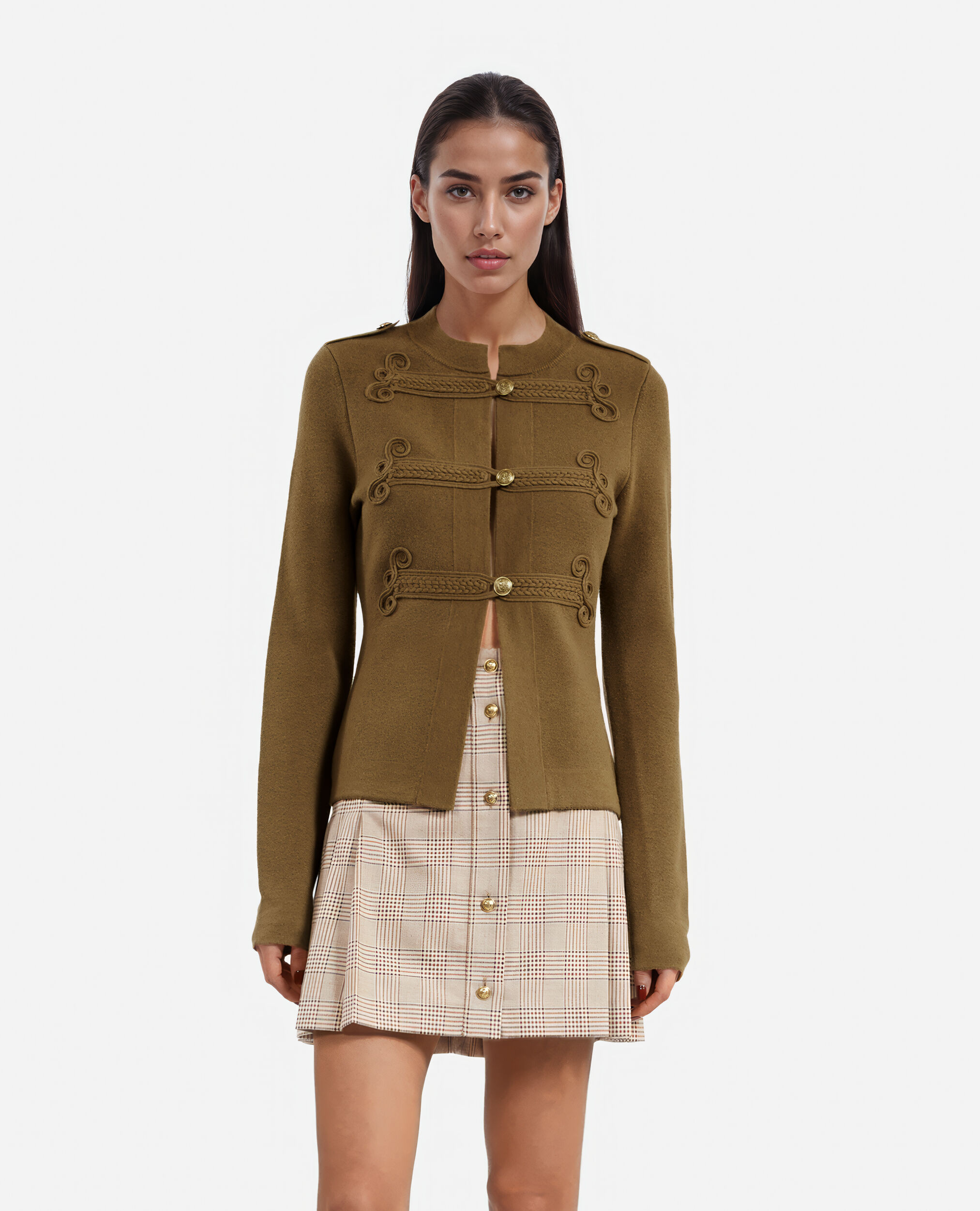 Cardigan en laine style officier kaki, KAKI, hi-res image number null