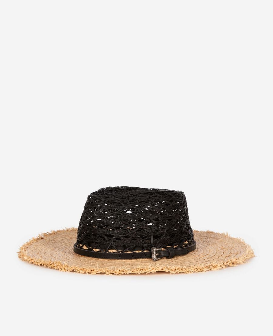 The Kooples WOMEN BLACK - CREAM black and beige raffia hat