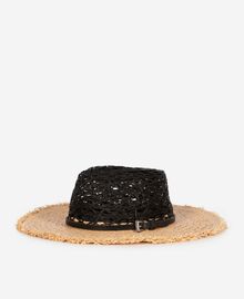 The Kooples FEMME BLACK - CREAM chapeau en raphia noir et beige