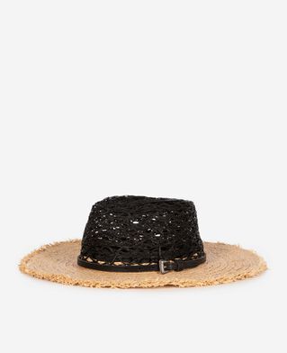 The Kooples WOMEN BLACK - CREAM black and beige raffia hat