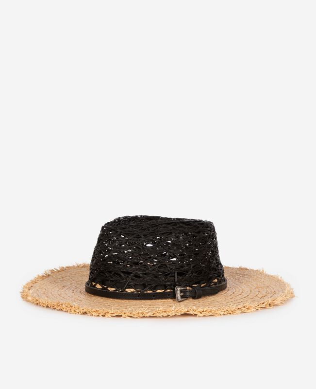 The Kooples FEMME BLACK - CREAM chapeau en raphia noir et beige