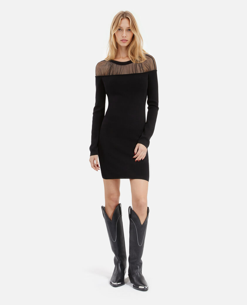 The Kooples MUJER BLACK vestido corto con fruncido negro
