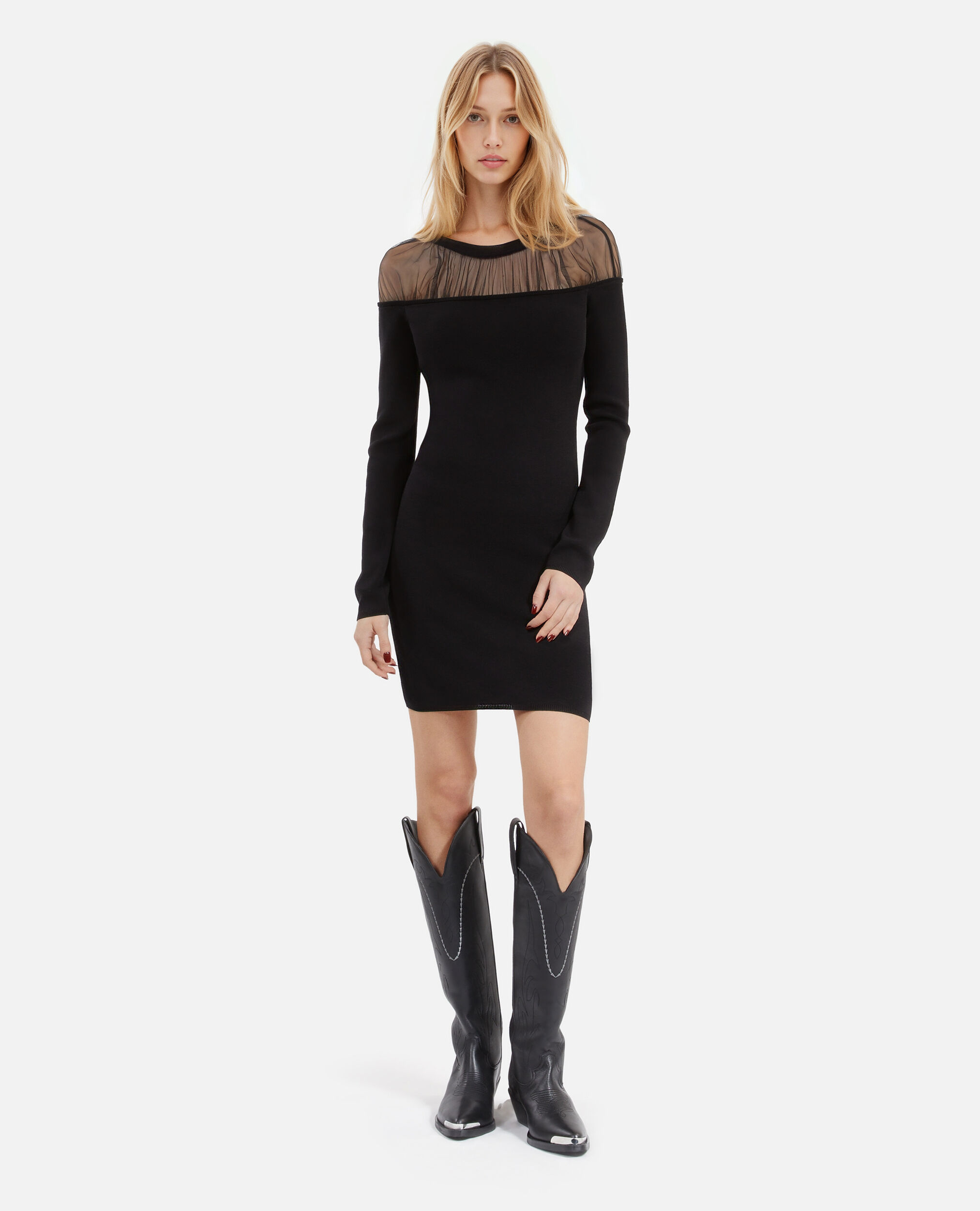 Robe courte à fronces noire, BLACK, hi-res image number null