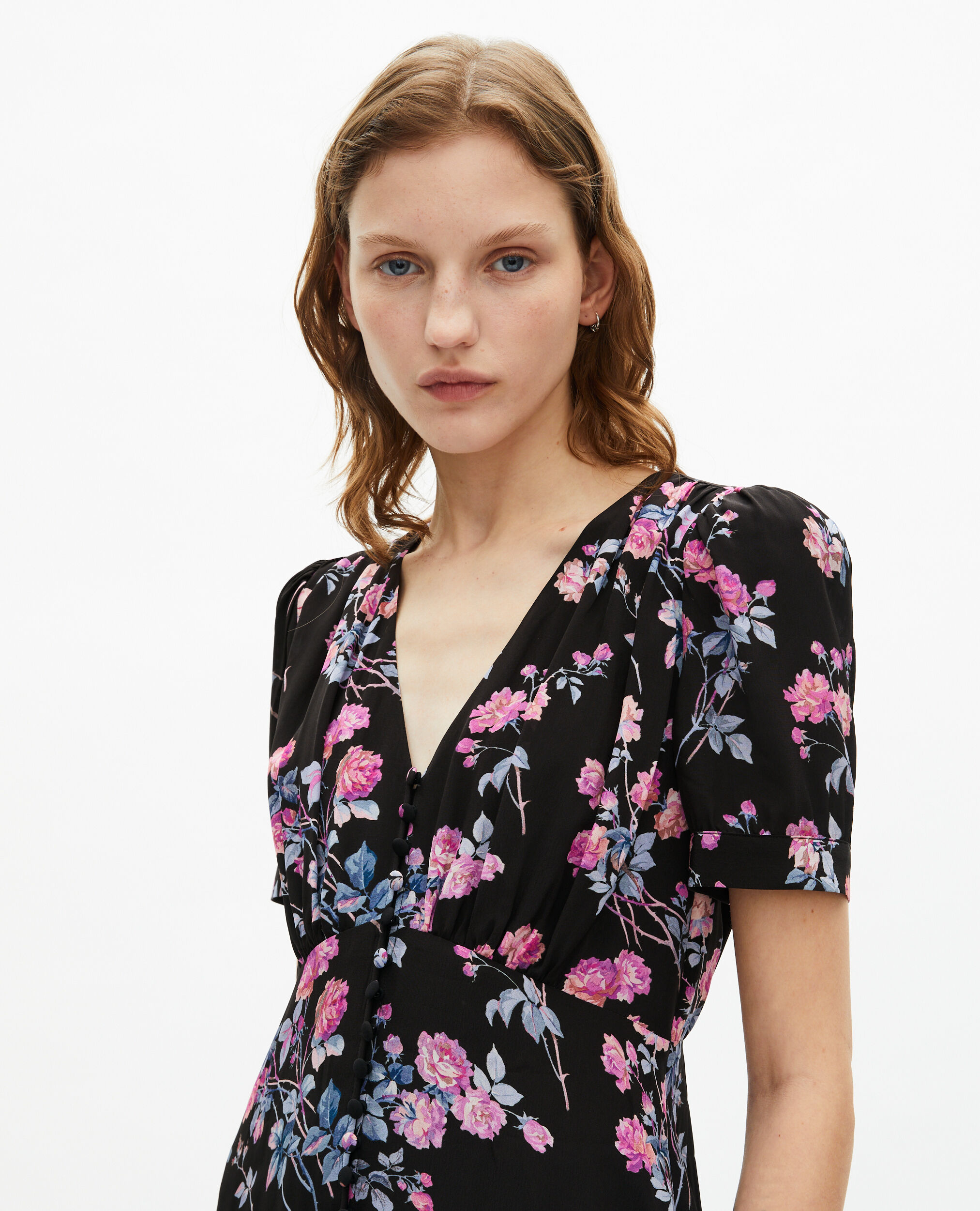 Robe longue imprimé fleuri noire, BLACK / PINK, hi-res image number null