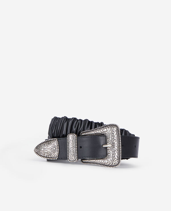 The Kooples FEMME BLACK ceinture large en cuir froncé noir