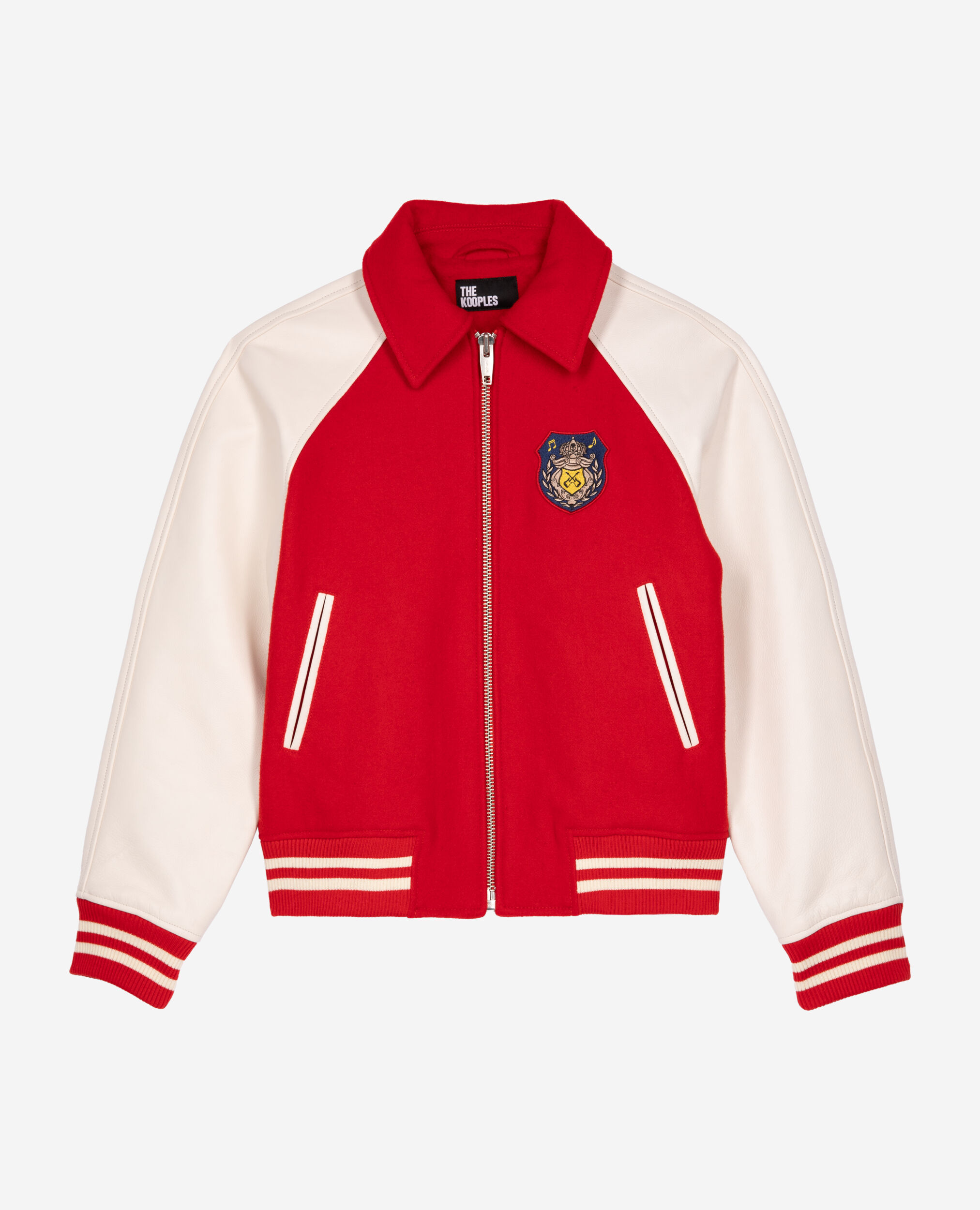 Blouson en laine et cuir rouge, RED / WHITE, hi-res image number null