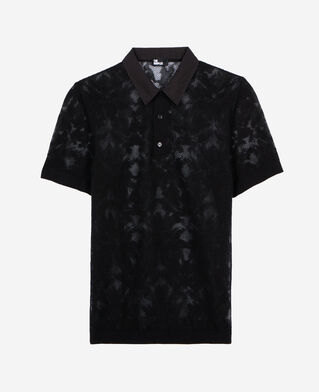 The Kooples MEN BLACK black lace-effect knit polo shirt