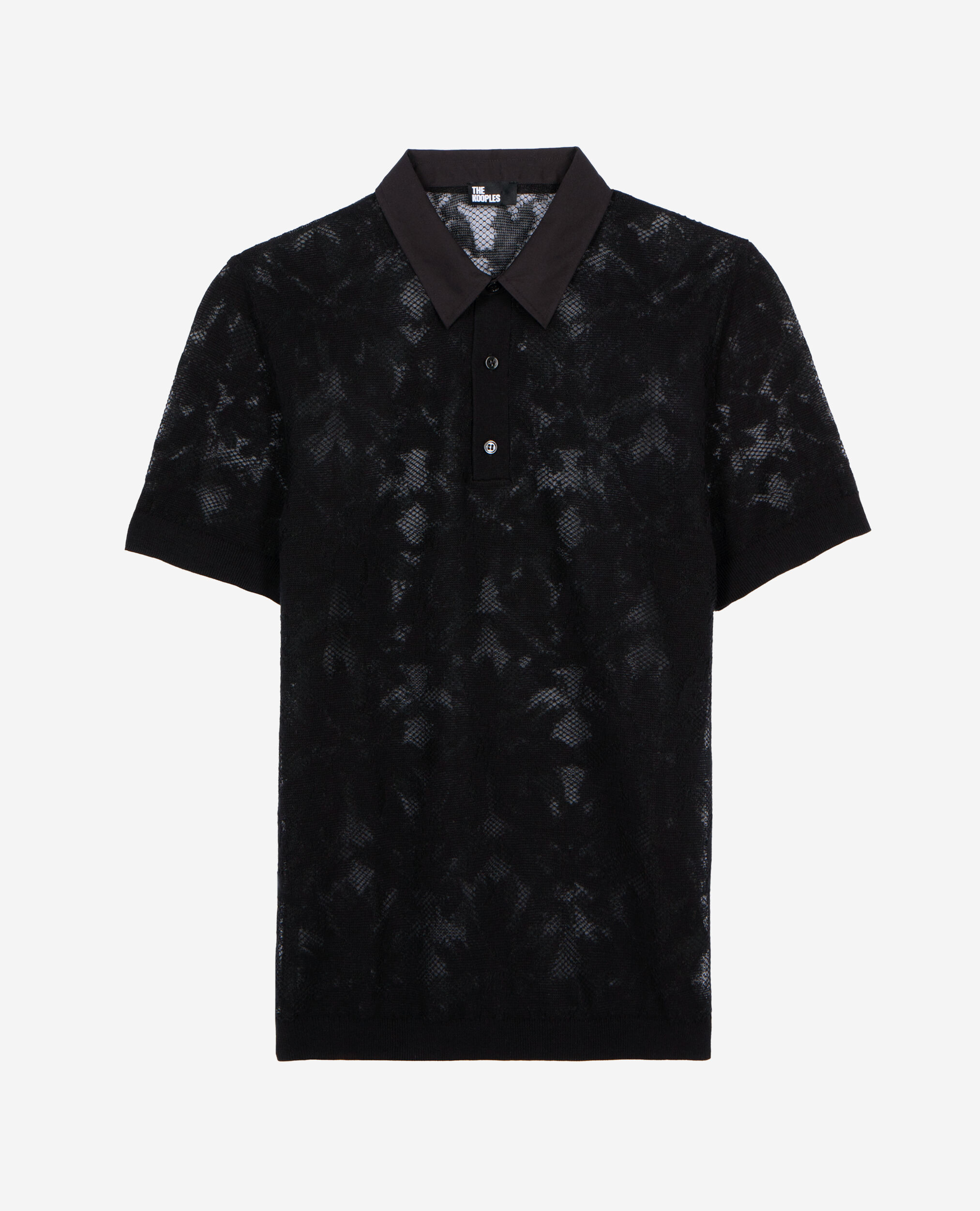 Polo en maille effet dentelle noir, BLACK, hi-res image number null