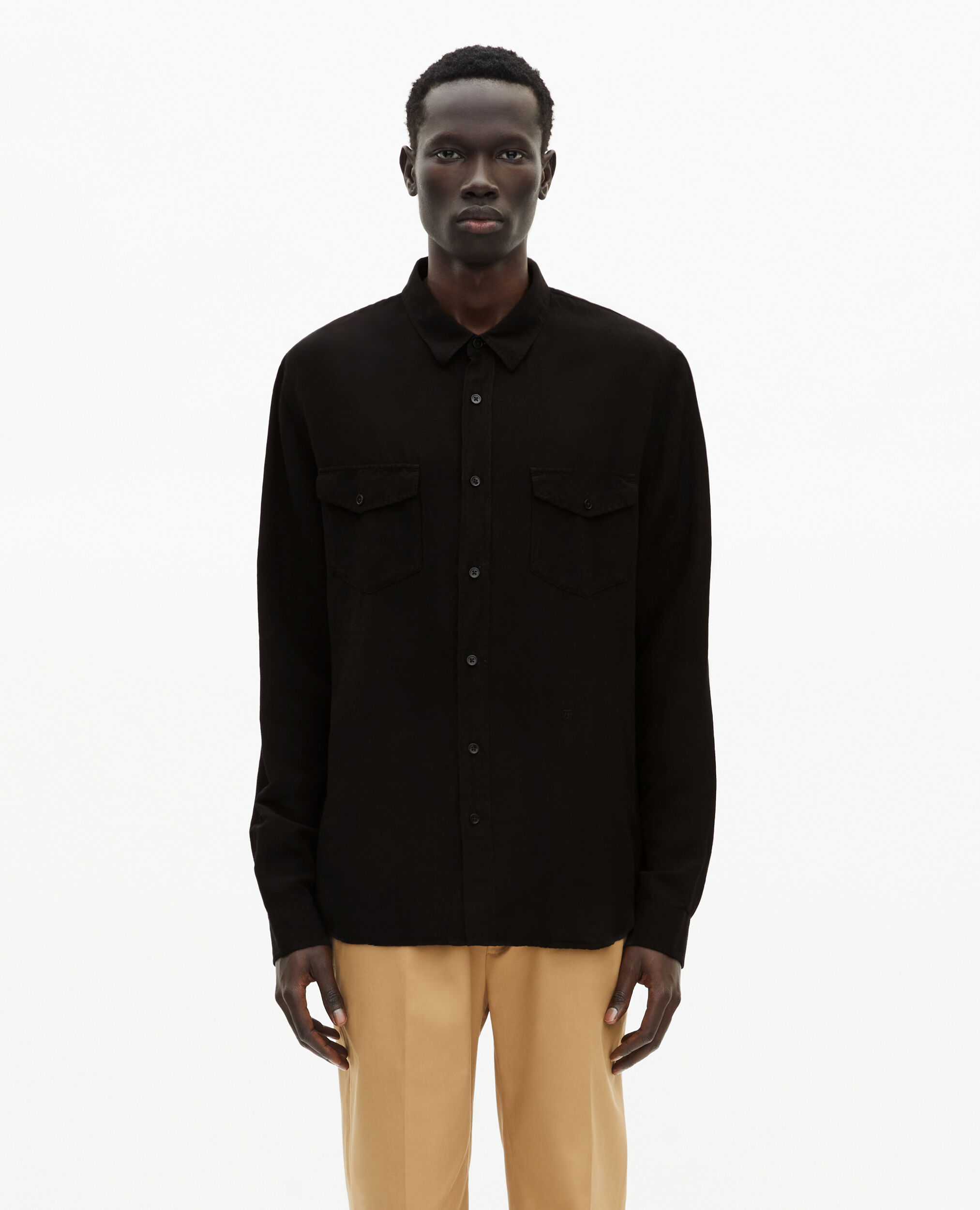 Chemise en mix lin noire, BLACK, hi-res image number null