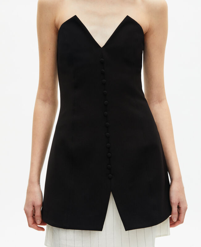 The Kooples FEMME BLACK robe courte bustier bi-matière noire