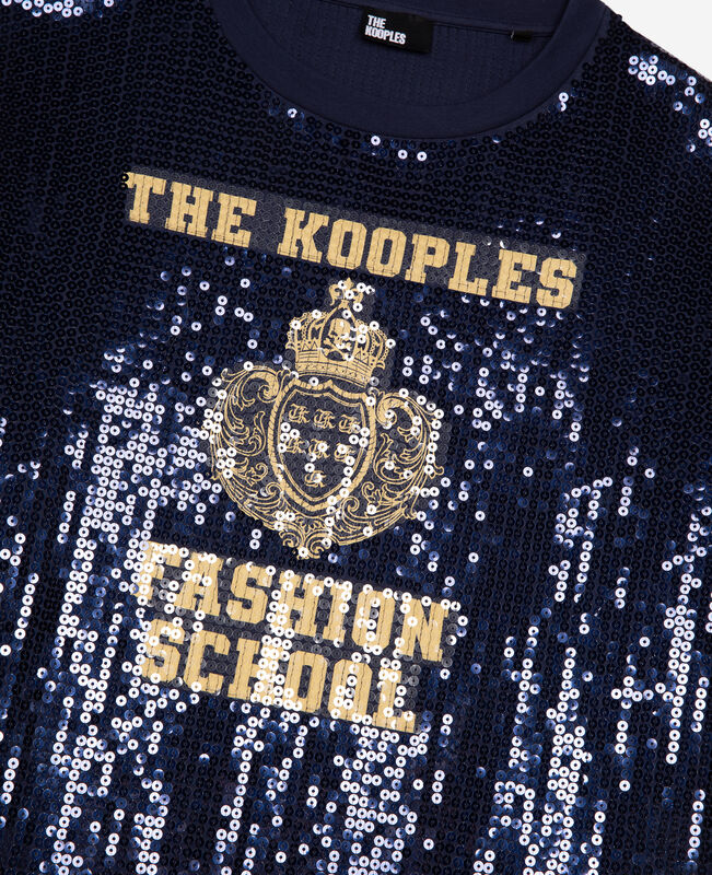 The Kooples FEMME DARK NAVY t-shirt à sequins et sérigraphie bleu