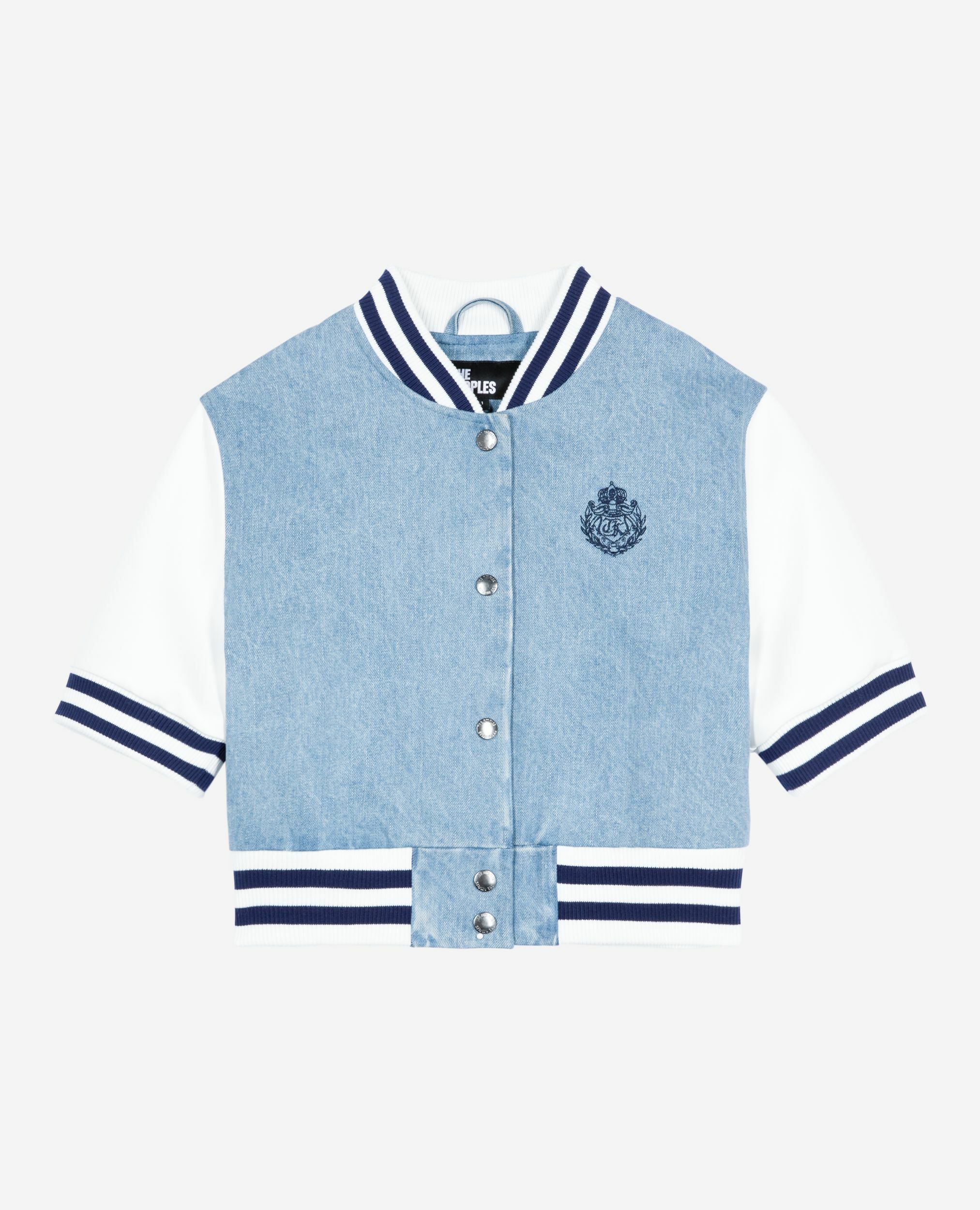 Blouson teddy manches courtes en denim, BLUE WHITE, hi-res image number null