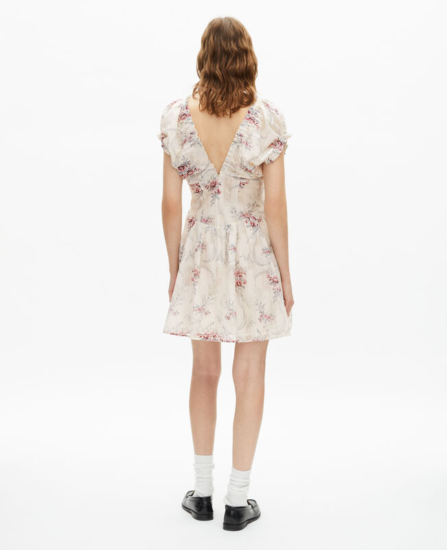 The Kooples FEMME OFF WHITE / PINK robe courte imprimé fleuri blanche