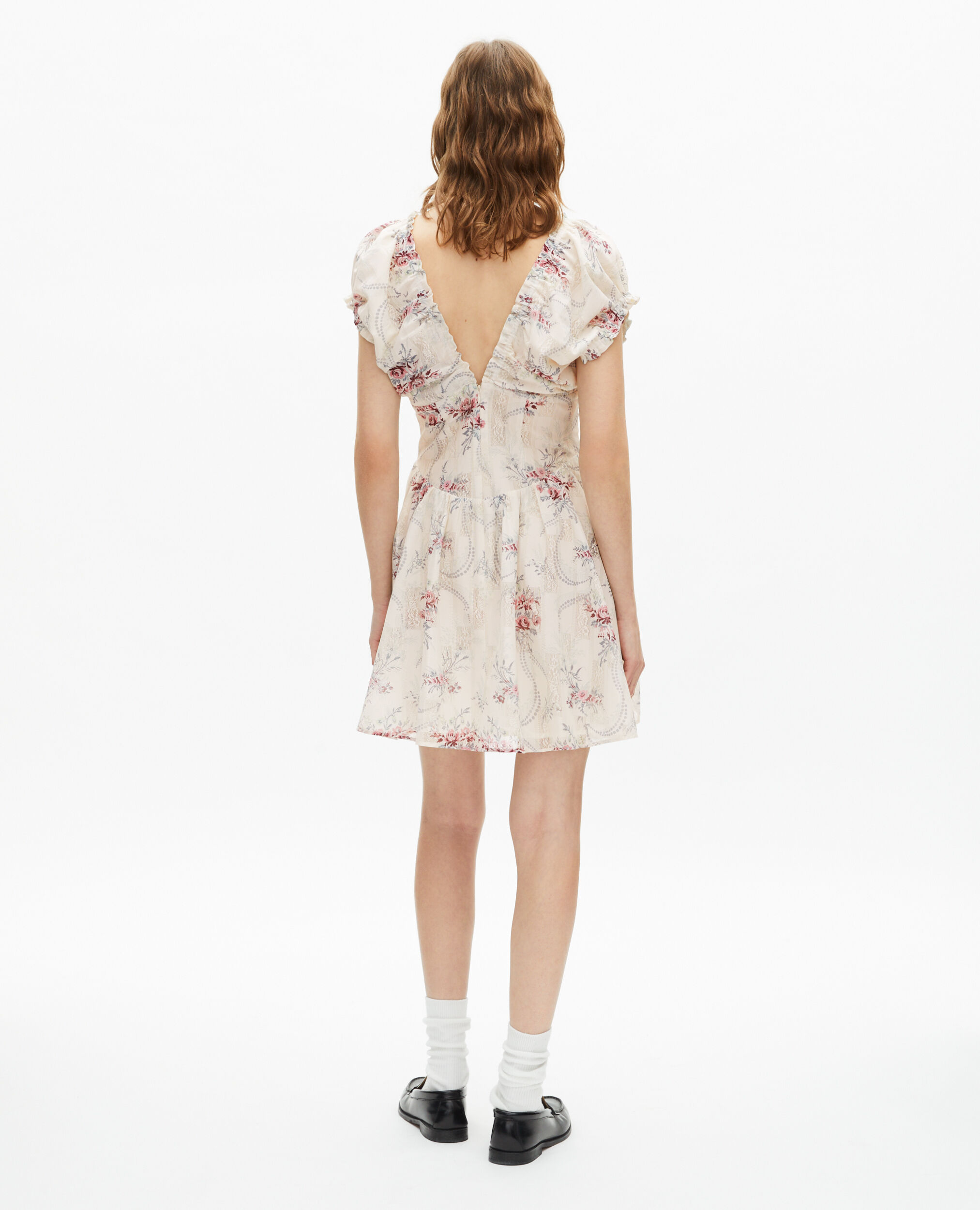 Robe courte imprimé fleuri blanche, OFF WHITE / PINK, hi-res image number null