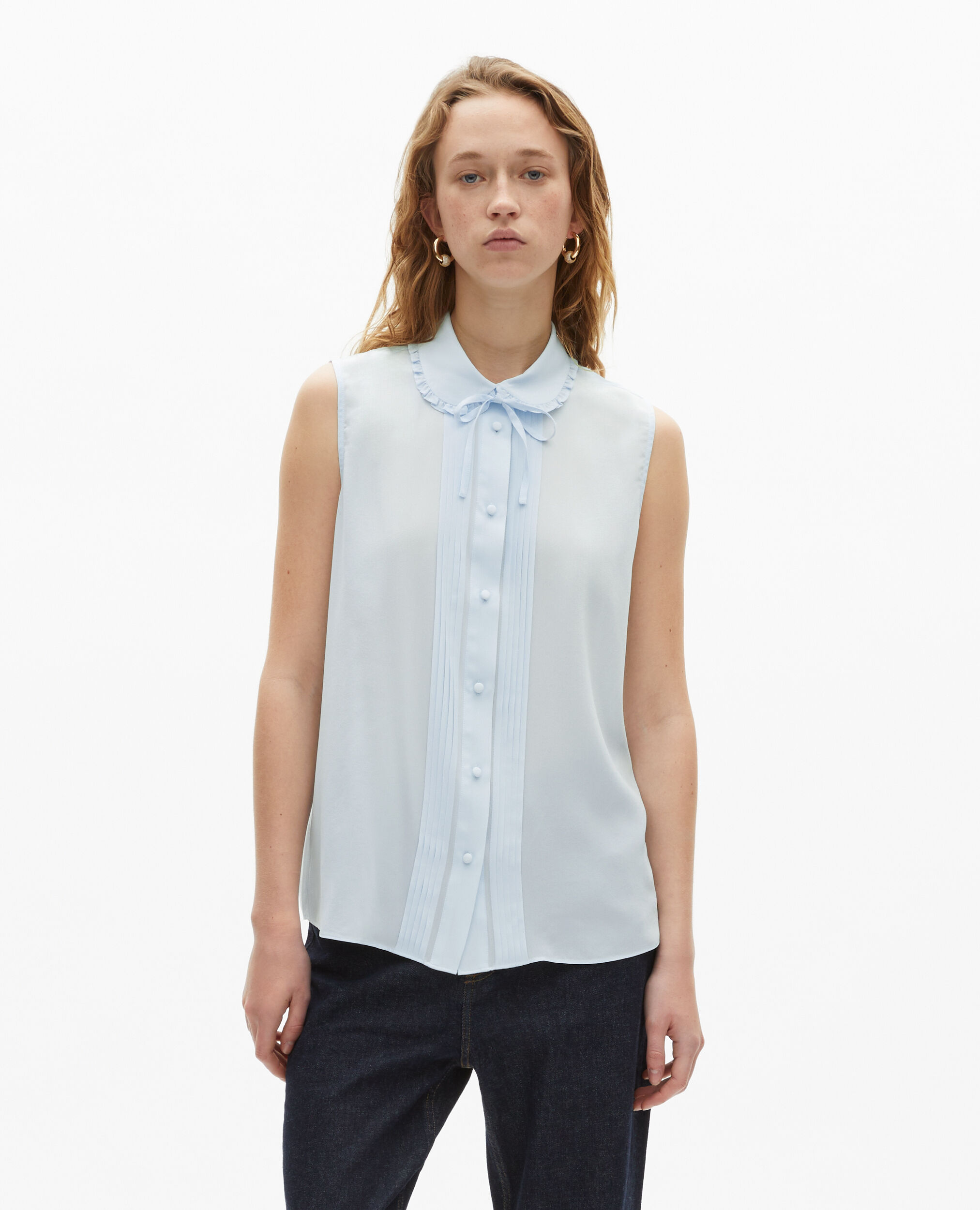 Chemise sans manches en soie bleu clair, BABY BLUE, hi-res image number null