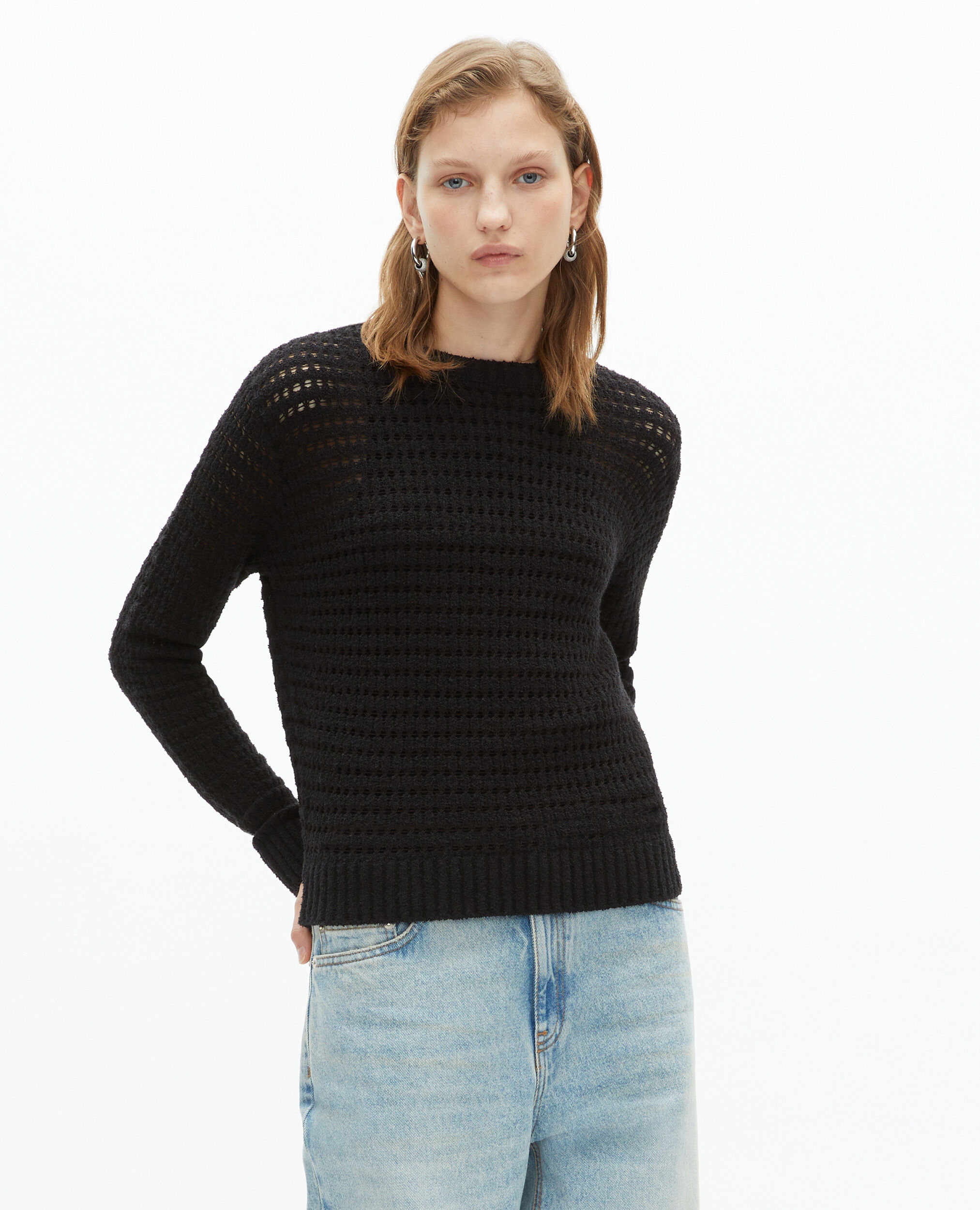 Pull ajouré mélangé noir, BLACK, hi-res image number null