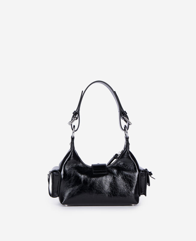 The Kooples FEMME BLACK sac amelia small en cuir craquelé noir avec clous