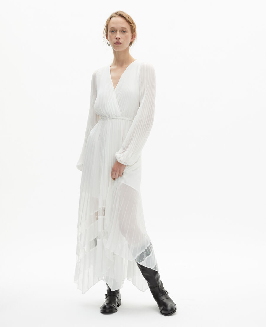 The Kooples WOMEN ECRU ecru plumetis long pleated dress