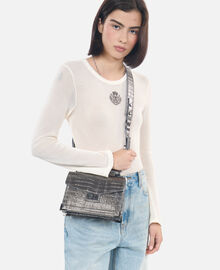 The Kooples FEMME GUN METAL SILVER sac emily small en cuir effet crocodile gunmetal