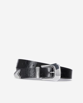 The Kooples WOMEN BLACK thin black leather belt
