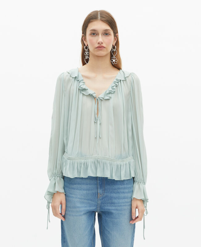 The Kooples FEMME BLUE/GREEN blouse avec volants bleue