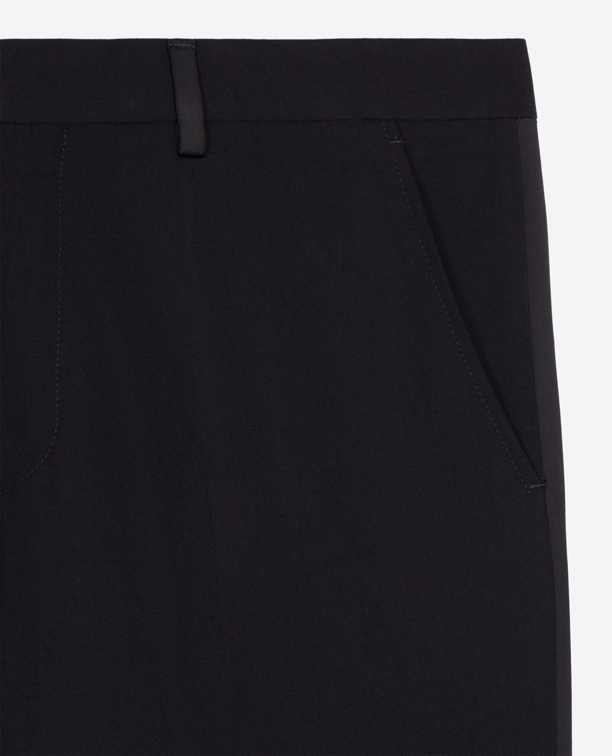Pantalon de smoking avec détails en satin droit noir, BLACK, hi-res image number null