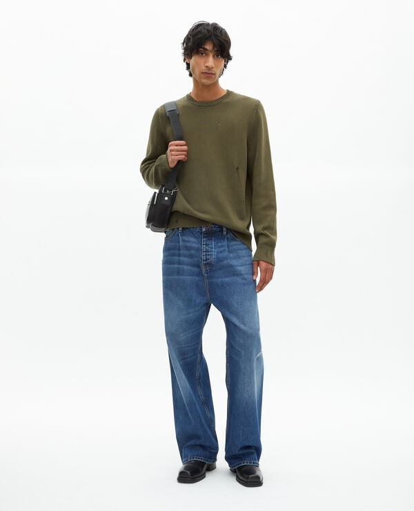 The Kooples HOMME KAKI pull avec détails ajourés kaki