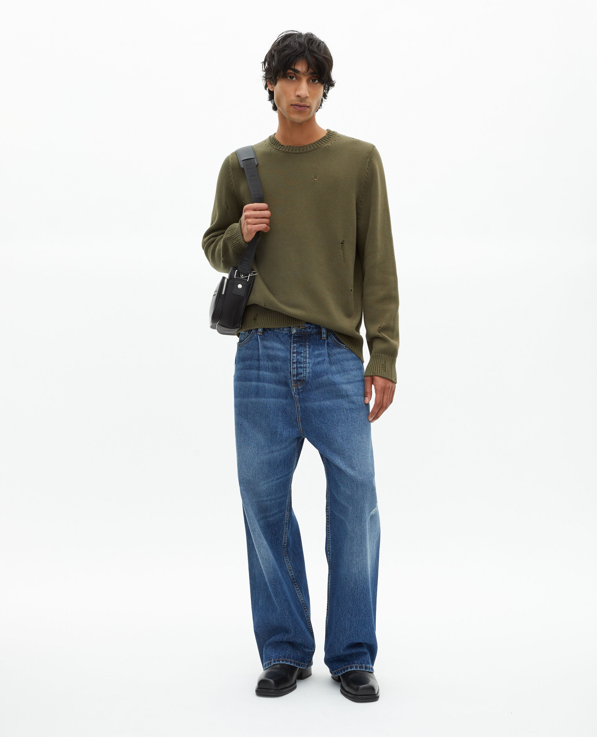 Pull avec détails ajourés kaki, KAKI, hi-res image number null