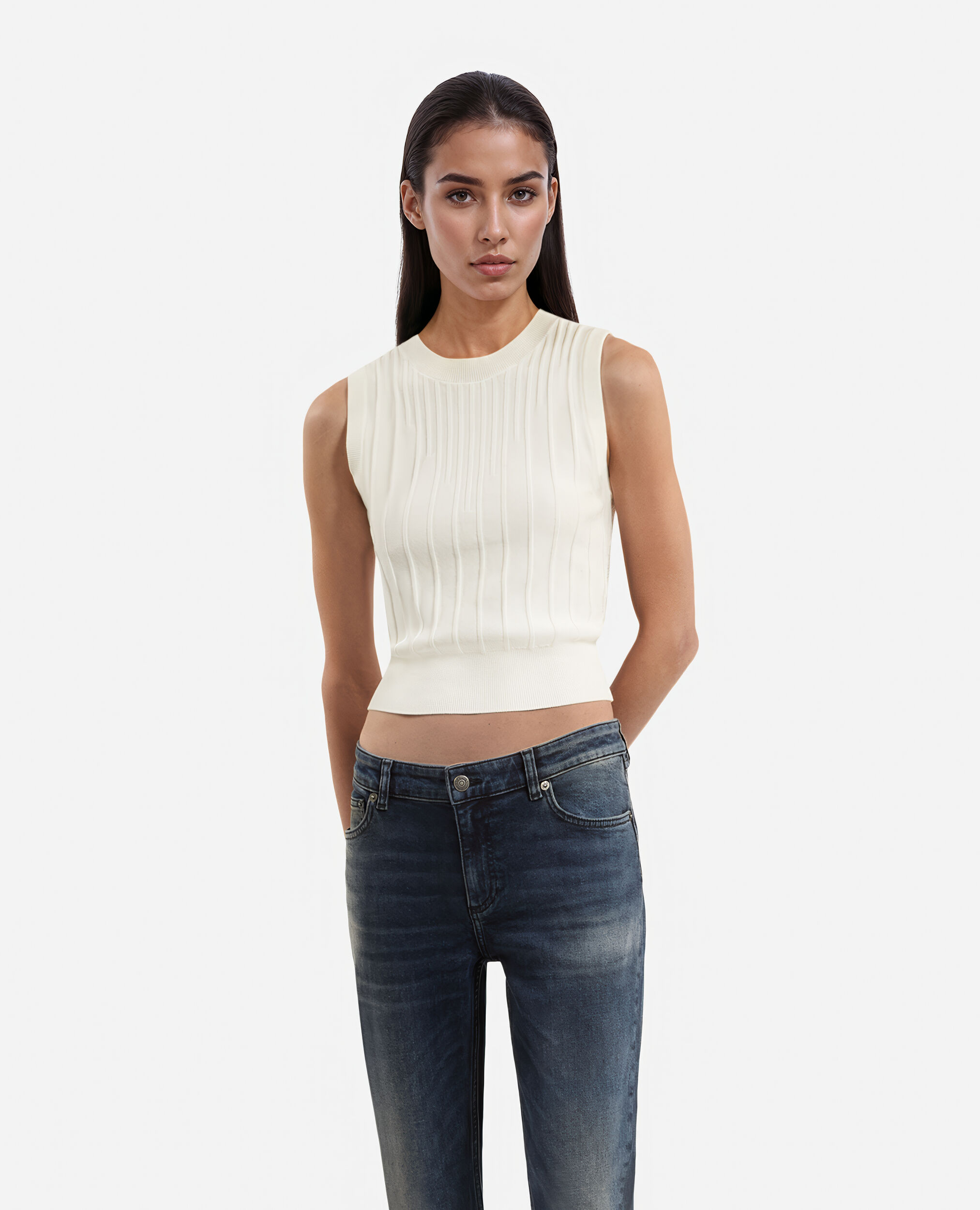 Top en maille blanc, WHITE, hi-res image number null