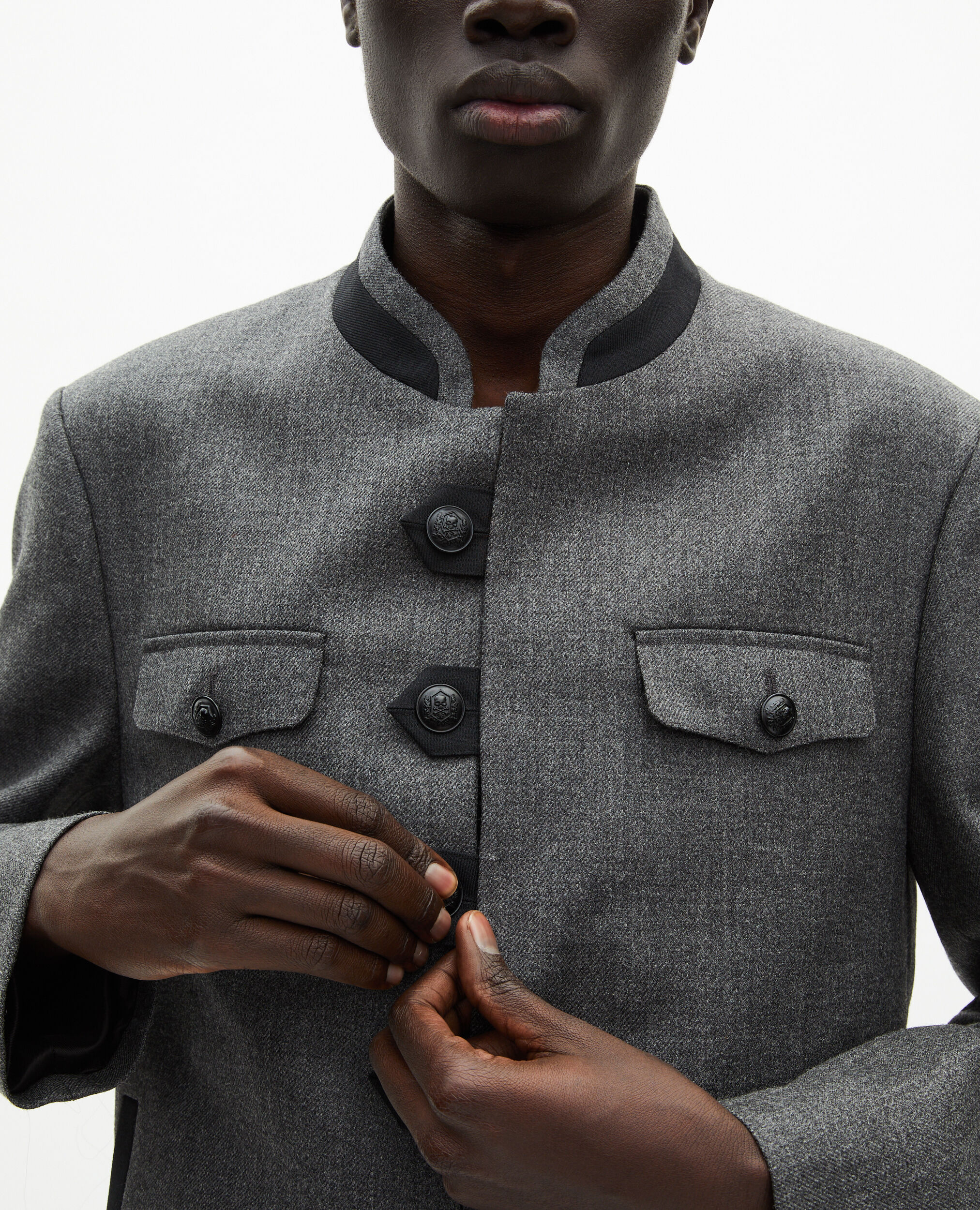 Veste style officier en laine grise, DARK GREY, hi-res image number null