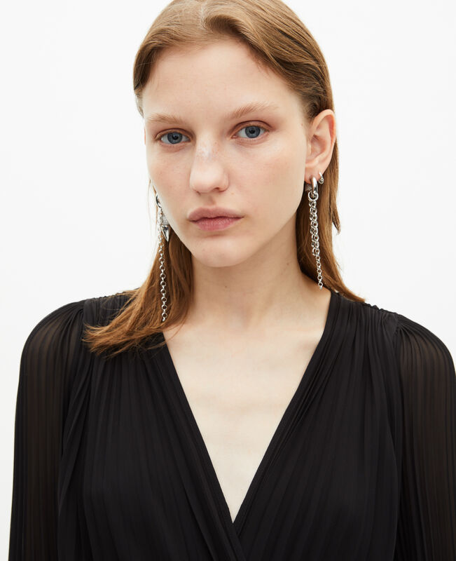 The Kooples FEMME BLACK robe longue plissée avec dentelle noire