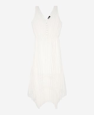 The Kooples FEMME ECRU robe longue avec plissage blanche et plumetis